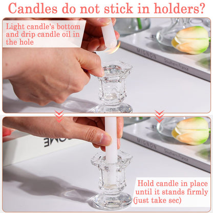 Lanttu 12 Pcs Clear Candlestick Holders Bulk, Glass Candle Holders Set Clear, Crystal Taper Candle Holder for Wedding, Table Centerpiece, Home Decoration
