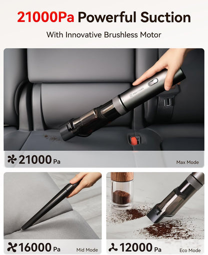 REDTIGER Cordless Car Vacuum - 21000PA Portable Handheld Cleaner with 70 Min Runtime | Lightweight 4-in-1 Design
