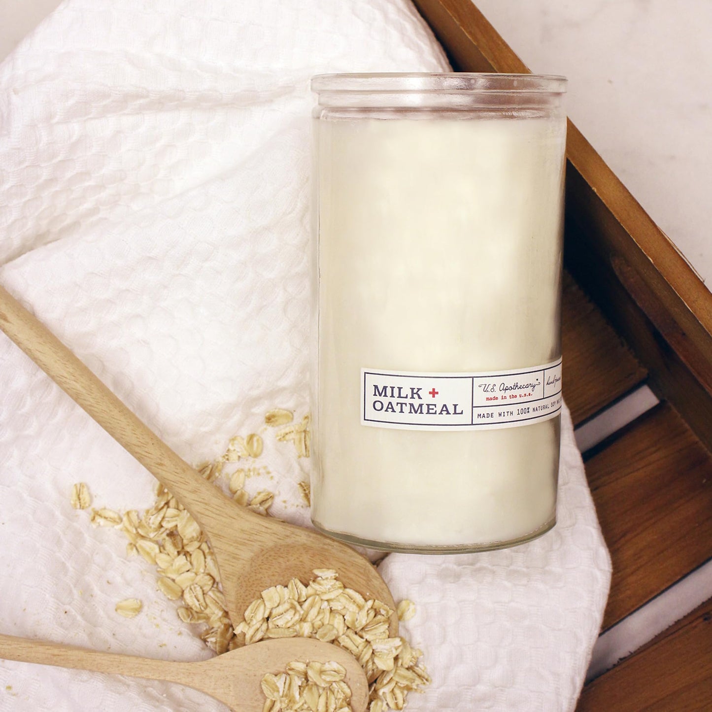 U.S. Apothecary Milk & Oatmeal Candle, 100% Soy & Vegetable Wax Blend Candles for Home, 100-Hour Long-Lasting Burn Time, Clean Burning Candles Made in USA, 16 oz