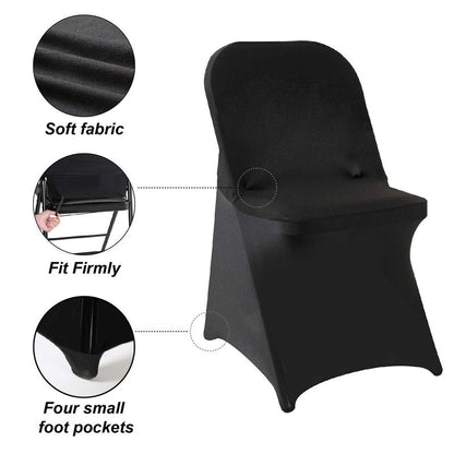 20 Pack Black Spandex Folding Chair Covers in Stretch Washable Fabric for Wedding, Party,Holidays,Celebration and Other Special Events
