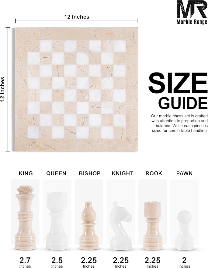 Marble Chess Set for Adults 12 Handmade Verona &amp White Board Game with 32 Chess Pieces 2 Extra Queens &amp Storage Box Luxury Travel Game Elegant for Home Decor