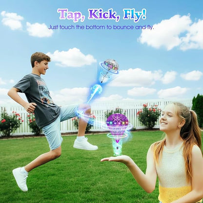 2025 Flying Orb Ball Cosmic Globe 3D Bouncing &amp Hover Spinning Floating Ball Toy with Dazzling RGB Lights Outdoor Ball Cool Toys Gift for Boys Girls Ages 6 7 8 9 10+(Silver)