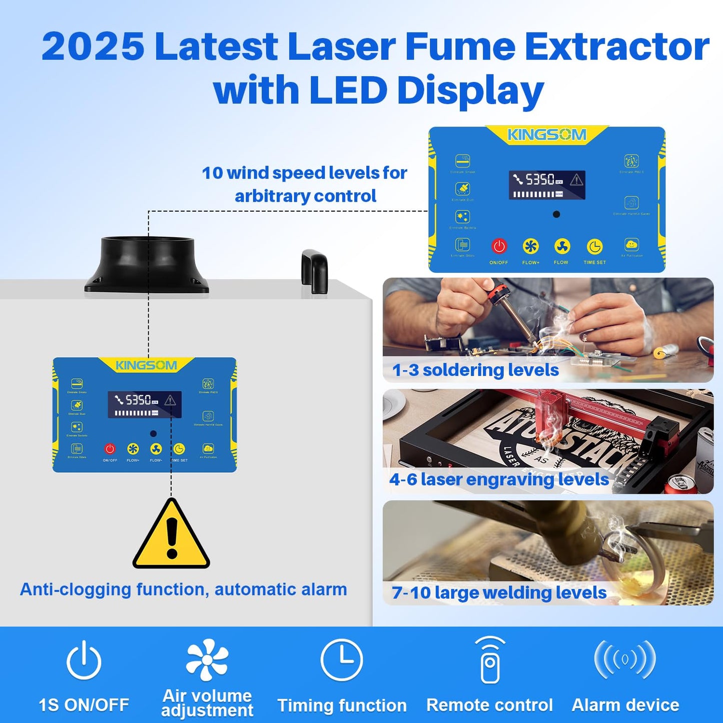 KINGSOM 310m³/h Laser Fume Extractor, Solder Fume Extractor Strong Suction for M1/S1/P1 Laser Cutter, Laser Engraver, 3D Printing
