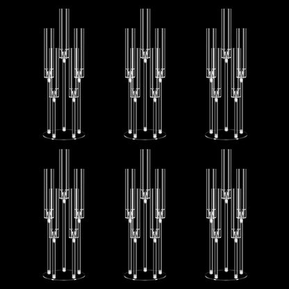 Clear 5 Arms Candlesticks Holder with Acrylic Shade for Wedding Table Decorations,26'' Tall Acrylic Candelabra Centerpieces for Candlelight Dinner Party Fireplace Gift Fit LED Candle（6 Pcs）