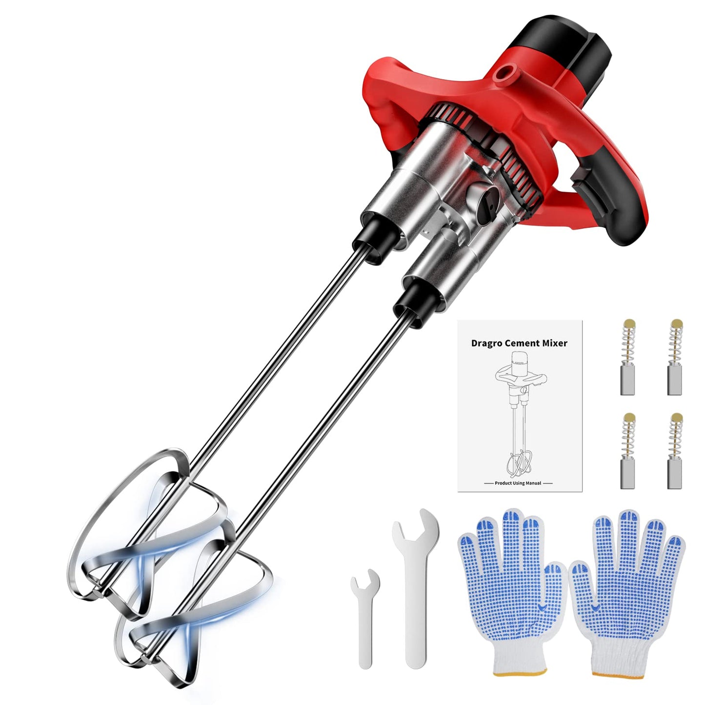 Double-Paddle Electric Cement Mixer, 2300W Handheld Electric Concrete Mixer, Portable Mud Mixer with 6 Adjustable Speed, Double Auger Mixer for Mixing Mud, Cement, Mortar, Paint, Fodder
