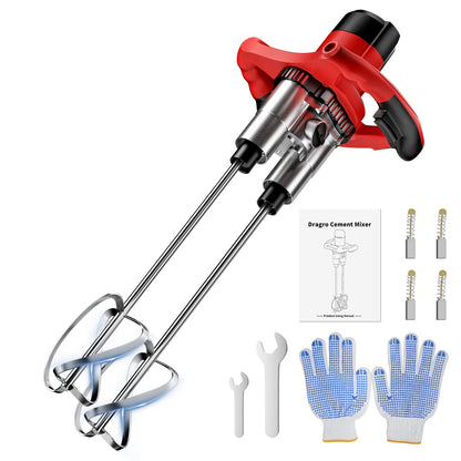 Double-Paddle Electric Cement Mixer, 2300W Handheld Electric Concrete Mixer, Portable Mud Mixer with 6 Adjustable Speed, Double Auger Mixer for Mixing Mud, Cement, Mortar, Paint, Fodder