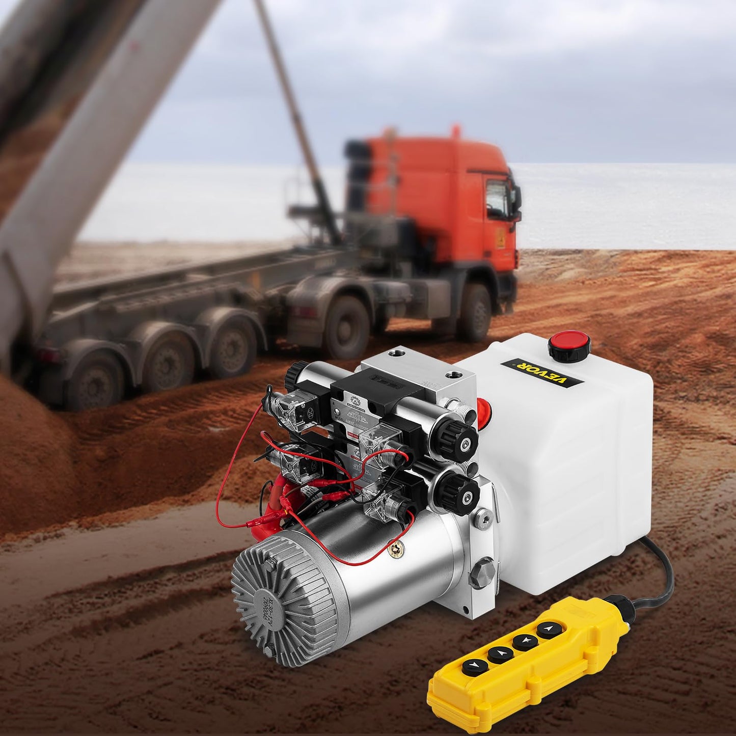 VEVOR Hydraulic Pump Double Acting 4 Way Hydraulic Power Unit Double Solenoid Hydraulic Power Pack 12V DC Hydraulic Power Pump with 4.5Liter Reservoir for Dump Trailer Car Lifting