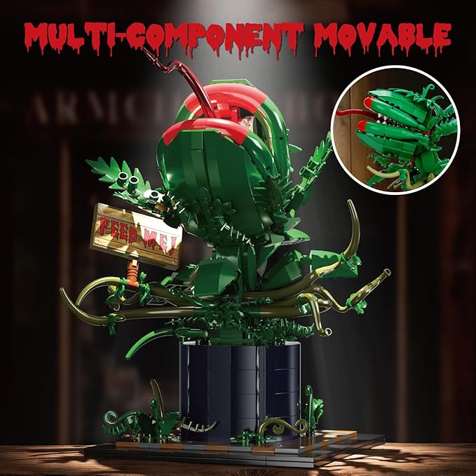 Horrors Piranha Plant Building Block Set (838pcs) Compatible with Lego Audrey 2 Movable Design &amp Feed Me! SignWicked Style Decor Gift for Adult Kids 8-14 &amp Tv Film Fans for Halloween/Chri