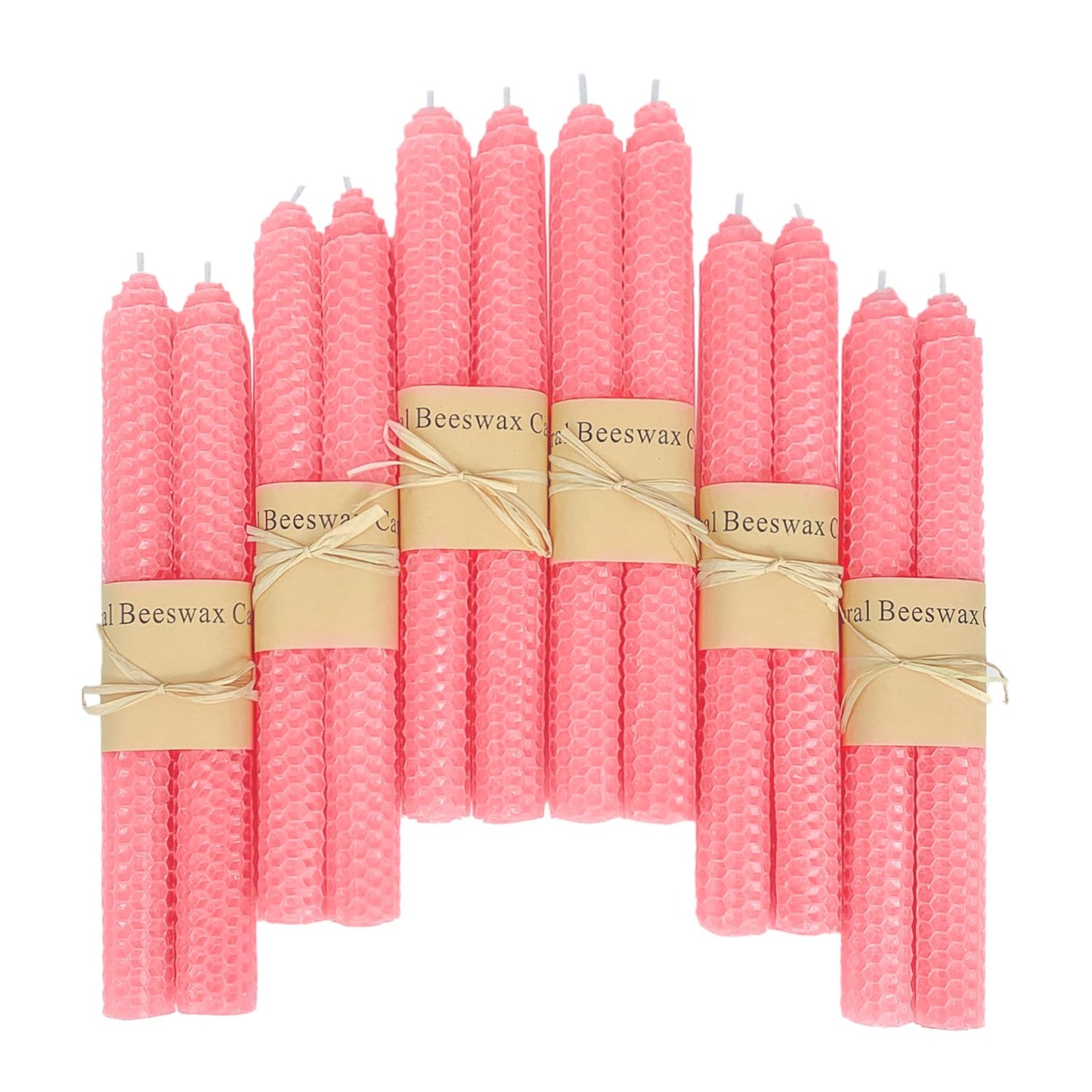 Lacaser Natural Beeswax Taper Candles Bulk Set,9" Long Candlesticks, Dripless & Unscented, 4 Hour Burn Time, Light Pink, 12 Pack