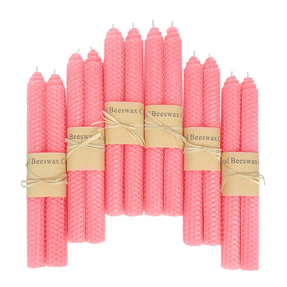 Lacaser Natural Beeswax Taper Candles Bulk Set,9" Long Candlesticks, Dripless & Unscented, 4 Hour Burn Time, Light Pink, 12 Pack