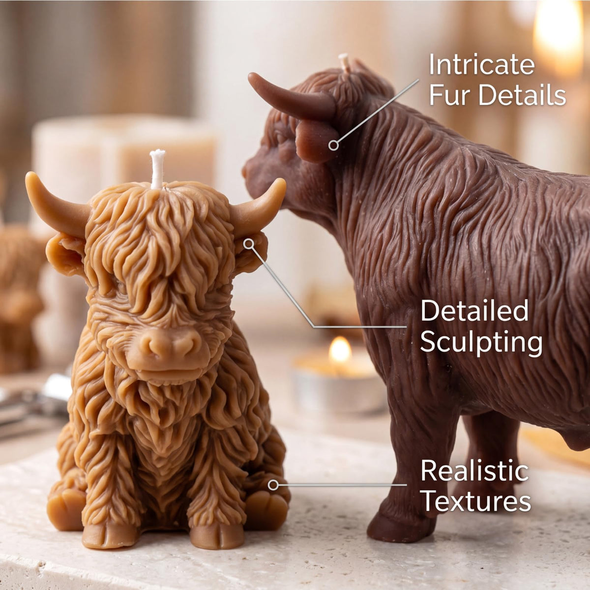 Nuanchu 3 Pcs Highland Cow Candles Decoration Handmade Farm Animal Candle Cute Scottish Cow Lovers Gift Scent Farmhouse Rustic Animal Candle Mantel Table Centerpiece Spring Home Decoration