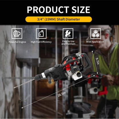 HANBENYTEX 32.6CC 2 Stroke Gas Powered Demolition Jack Hammer,3-in-1 Gasoline Hammer Drilling Machine Breaker Punch Drill Chisels Heavy Duty Gasoline Concrete Breaker Rock Drill for Crushing,Chiseling