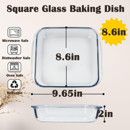 Small Glass Baking Dish - 8.6in Casserole Dish for Oven | Durable Square Glass Baking Pan