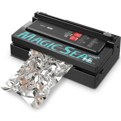 MAGIC SEAL Commercial Dual Mode Vacuum Sealer - for Textured & Smooth/Mylar Bags, 190W Food Sealer Vacuum Packing Machine with Auto Cooling System, Adjustable Air & Seal Settings -MS300