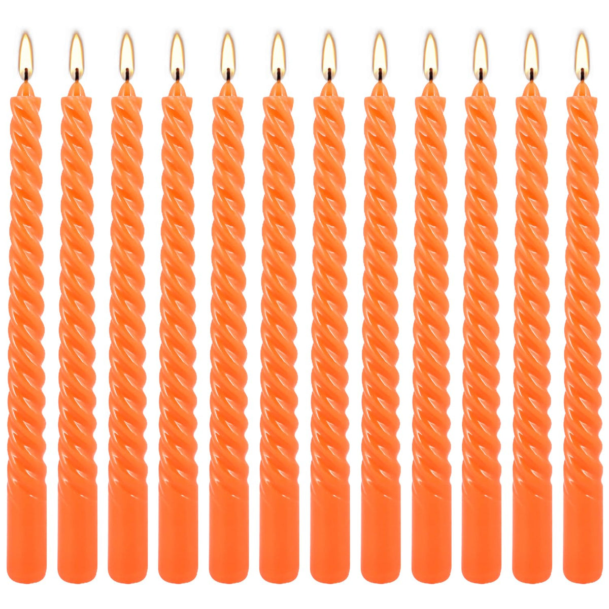 12Pack 10 Inch Orange Spiral Taper Candles?Unscented and Long Burning Dripless Twisted Candlesticks for Home Fall Decor,Gift,Wedding, Birthday,Mother's Day