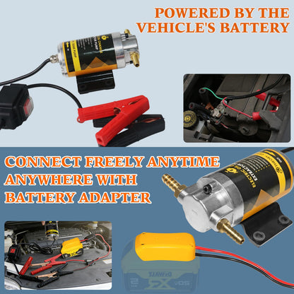 steauty 12V/24V 100W Oil Change Pump Set, Fast 1-4L/min Flow Oil Transfer Pump with Yellow Battery Adapter Compatible with DEWALT 20V/18V Battery, Fluid Transfer for Trucks, Boats, Lawnmowers