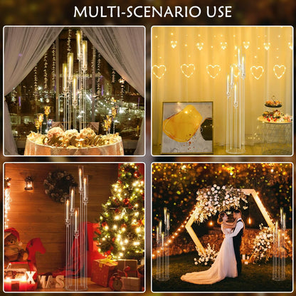 Fullvaseer 4pcs 5 Arm Acrylic Candelabra,Clear Candle Holder for Wedding,45.7inch Tall Floor Candle Holders for Ceremony Birthday Party Home Decoration Fit 0.8 LED Candles