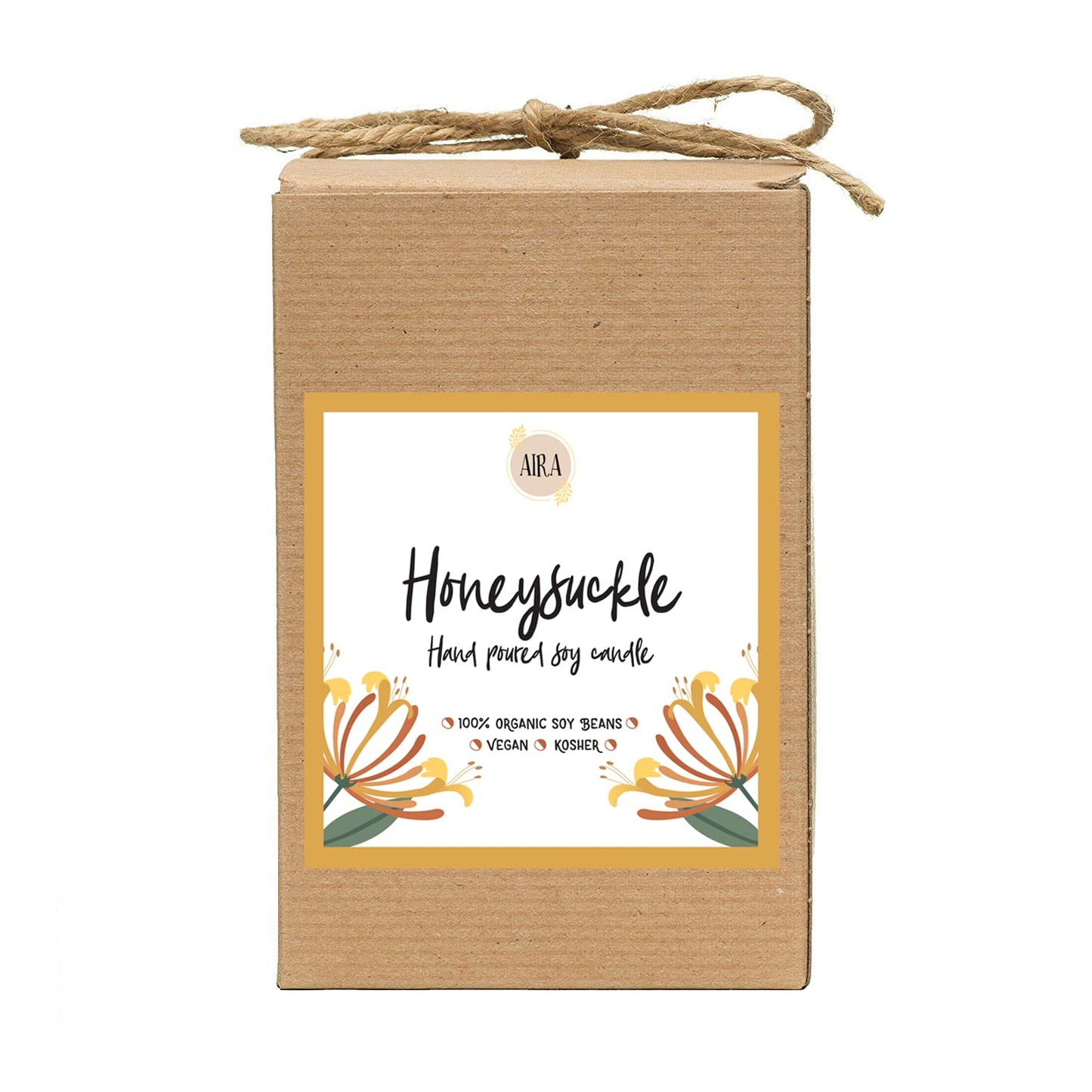 Aira Soy Candles - Organic, Kosher, Vegan Soy Candles w/Therapeutic Grade Essential Oil - Hand-poured w/Pure Soy Candle Wax - Paraffin Free, Burns 110+ Hours - Spring Candle Honeysuckle - 16 Ounces