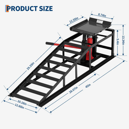 2 Pcs Hydraulic Car Ramps, 5 Ton (11,065 LBS) Heavy Duty Steel Car Lift Ramps with Hydraulic Jack for Oil Changes & Truck Repair, 9.4"-13.34" High Lift, Home Garage Vehicle Ramps