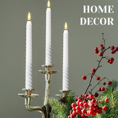 Tuanse 24 Pcs 10 Inch Flameless Twisted Taper Candles Battery Operated LED Taper Flickering Candlesticks Electric Warm Light for Wedding Holiday Birthday Home Decor(White)