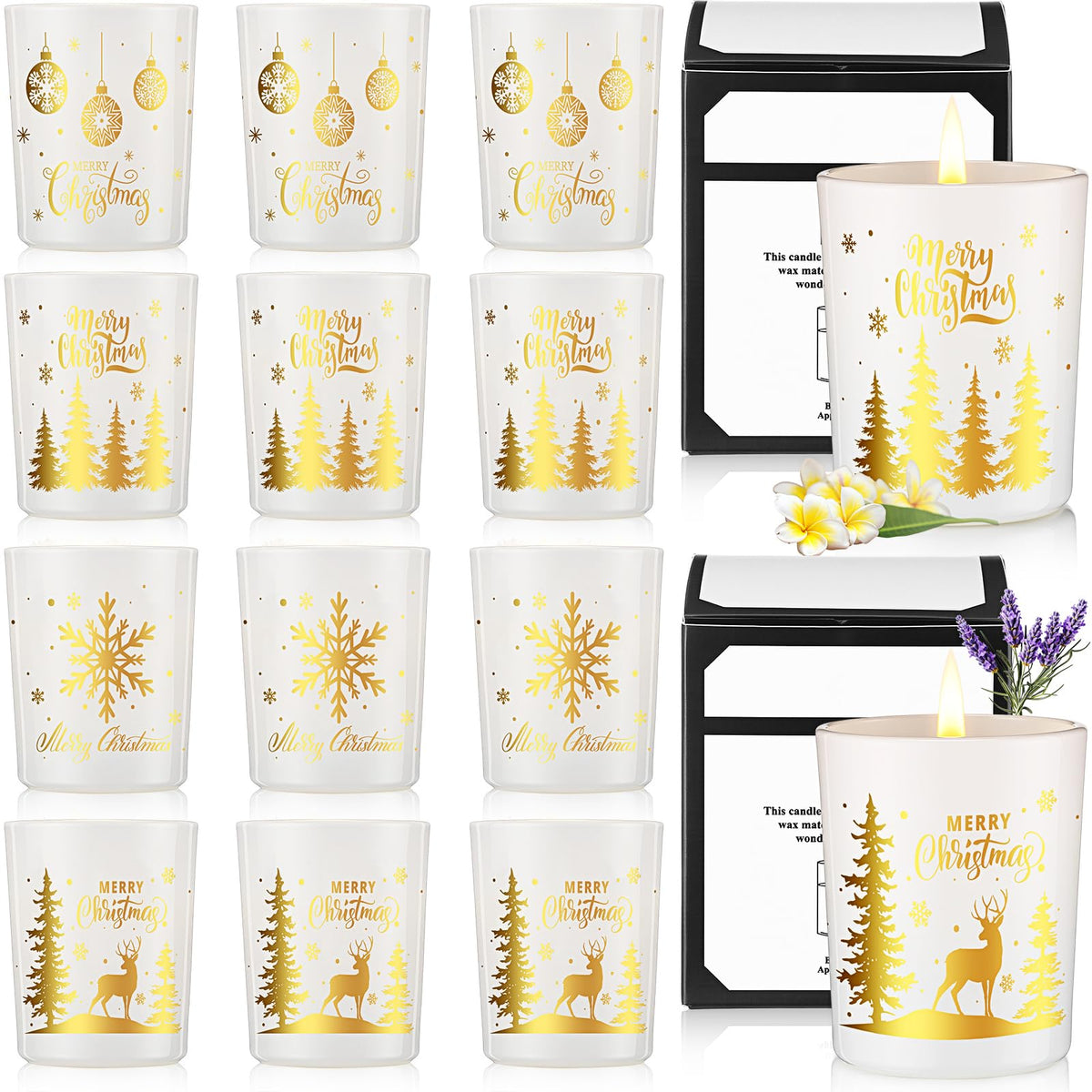 Nuanchu 12 Pcs Christmas Scented Candles Gift Set 12 Fragrances Aromatherapy Long Lasting Christmas Jar Candles Soy Wax Gift for Mom Women Men Xmas Holiday Birthday Supplies (Stylish)