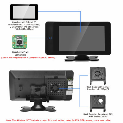 OSOYOO PiStudio Case Designed for Raspberry Pi Official 7" DSI Touchscreen (1st Gen 800x480) & OSOYOO 7" IPS 800×480 DSI Screen – Wall and Desk Mount Stand for Pi 5/4/3 – Friendly Durable Workstation