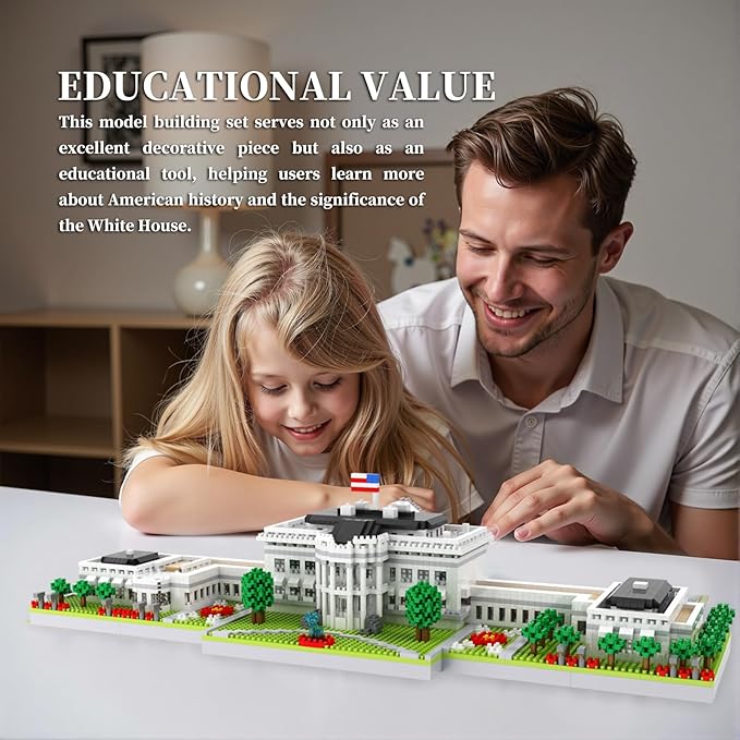 White House Micro Building Blocks Set 3000 Pieces Panoramic Architecture Model Kit (Includes West &amp East Wings) Expert Mini Bricks Puzzle for Adults Washington DC Landmark Souvenir Gift