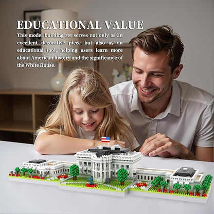White House Micro Building Blocks Set 3000 Pieces Panoramic Architecture Model Kit (Includes West &amp East Wings) Expert Mini Bricks Puzzle for Adults Washington DC Landmark Souvenir Gift