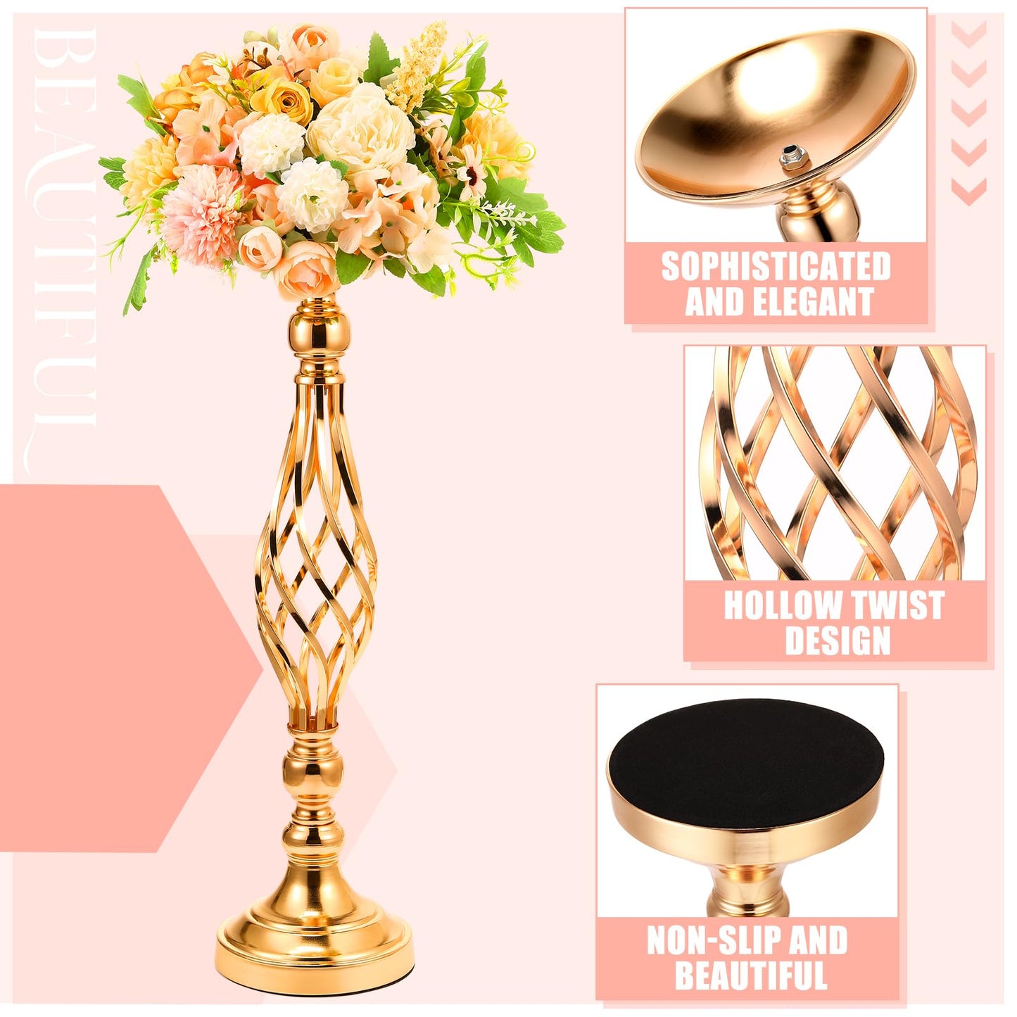Rtteri 20 Pcs Metal Flower Arrangement Stand Wedding Flower Centerpieces Stand Elegant Metal Vase Candelabra Candle Holder for Wedding Reception Table Decor Party Hotel Home Decor (Gold,Medium)