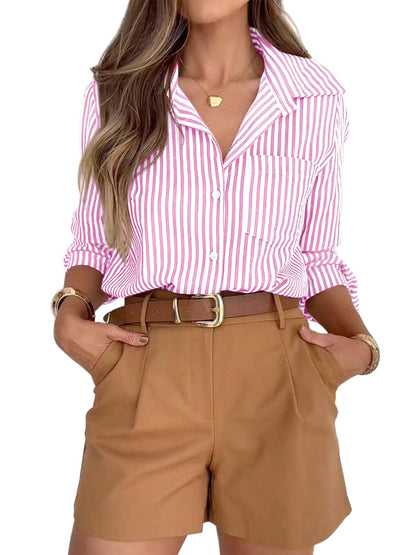 siliteelon Striped Button Down Shirts for Women Dress Shirts Long Sleeve Casual Collared Office Work Shirt with Pocket