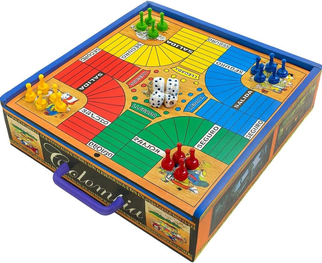 2-in-1 Traditional Colombian Board Game – Sapo (Frog Toss) &amp Parqués Portable Set with Dice and Pawns – Adult Social Game