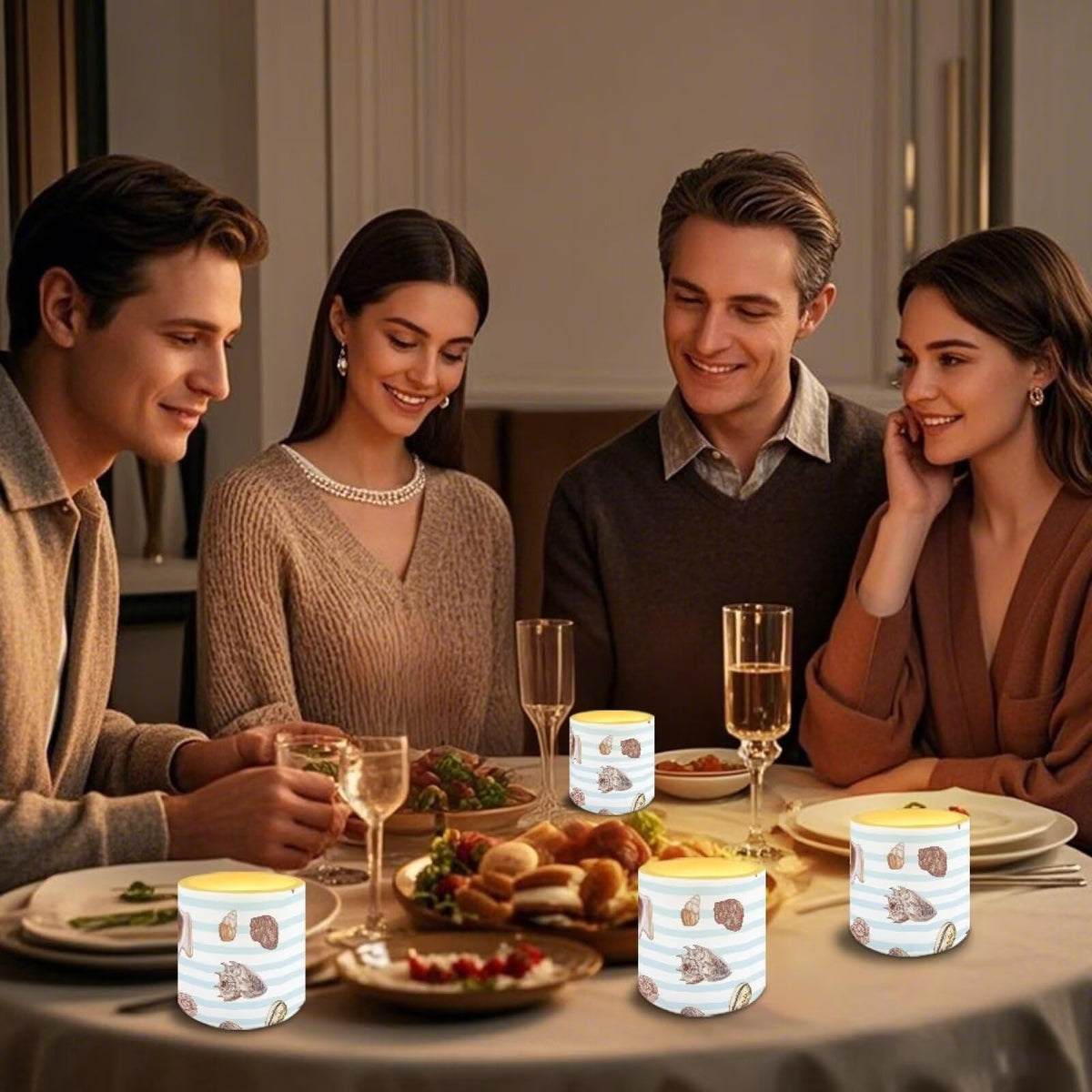 Cozeyat Sea Shell Flameless Candles 4 Pack Battery Operated LED Pillar Candles with Remote Control Timer Waterproof for Indoor Outdoor Beach
