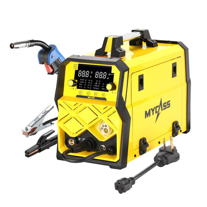 MYCASS 250A MIG Welder,5 in 1 Gas MIG/Gasless Flux Core/Stick/Lift TIG/Spot Welding/Spool Gun Compatible Aluminum Welding Machine Large LED Display 110V/220V Multi Process Welder
