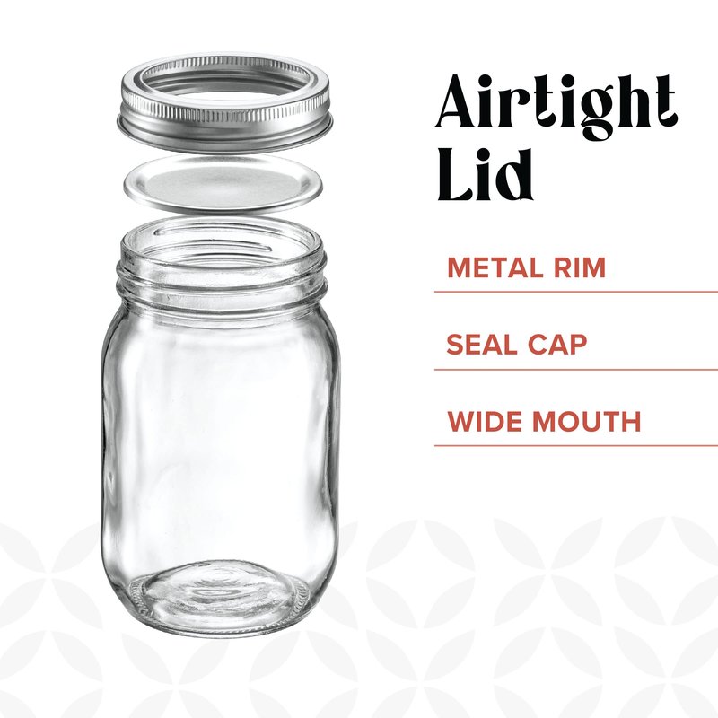 [6 Pack] 32 oz. Wide-Mouth Glass Mason Jars with Metal Airtight Lids and Bands 1 quart Large for Canning, Preserving, & Meal Prep