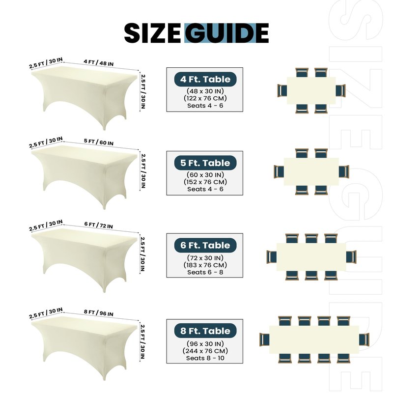 Utopia Kitchen Spandex Tablecloth 1 Pack [6FT, Ivory] Tight, Fitted, Washable and Wrinkle Resistant Stretch Rectangular Patio Table Cover for Event, Wedding, Banquet & Parties [72Lx30Wx30H Inch]