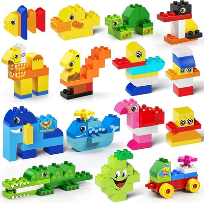 burgkidz Animal Building Toys for Toddlers 3-5 Jumbo 135Pcs Building Blocks Creative Take Apart Puzzle with Storage Bucket Compatible with Major Brands Preschool Birthday Gift for Boys Girls
