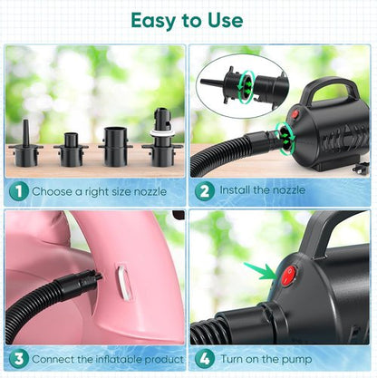 Electric Air Pump | High Power Inflator & Deflator for Inflatable Pool Toys - 400W, 4 Nozzles, AC 110-120V