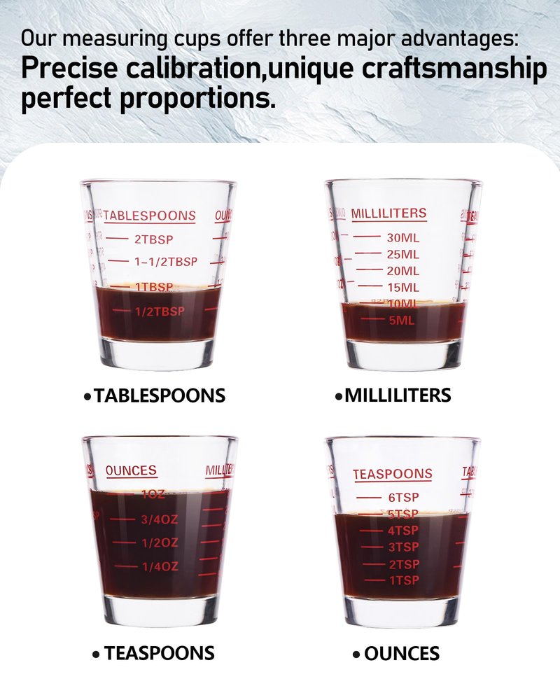 SAIAOKJ Shot Glasses Measuring Cup Set 2PACK Espresso Shot Glasses Liquid Heavy Glass 26-Incremental Measurement 1 OZ, 2 TBS, 6 TSP, 30 ML Kitchen Tools (Black)