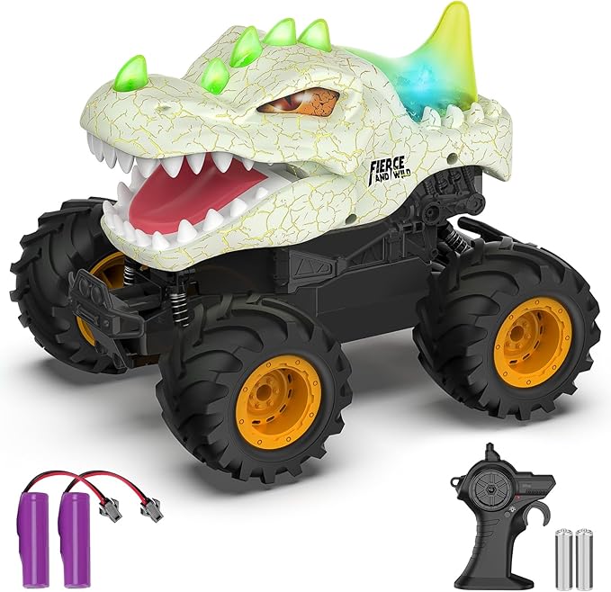 Dinosaur Remote Control Car 2.4GHz Monster Truck Toys Rechargeable RC Cars 1:24 Scale RC Truck with LED Light Movable Mouth Dinosaur Cars Toys for Kids 6-8 8-12 Birthday Gift Orange