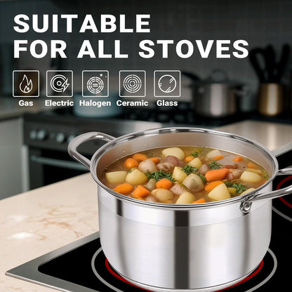 Kirecoo Stainless Steel Stock Pot - 12 Quart Heavy-Duty Nonstick Cooking Pot with Visible Lid | Ideal for Pasta, Soup, and Canning