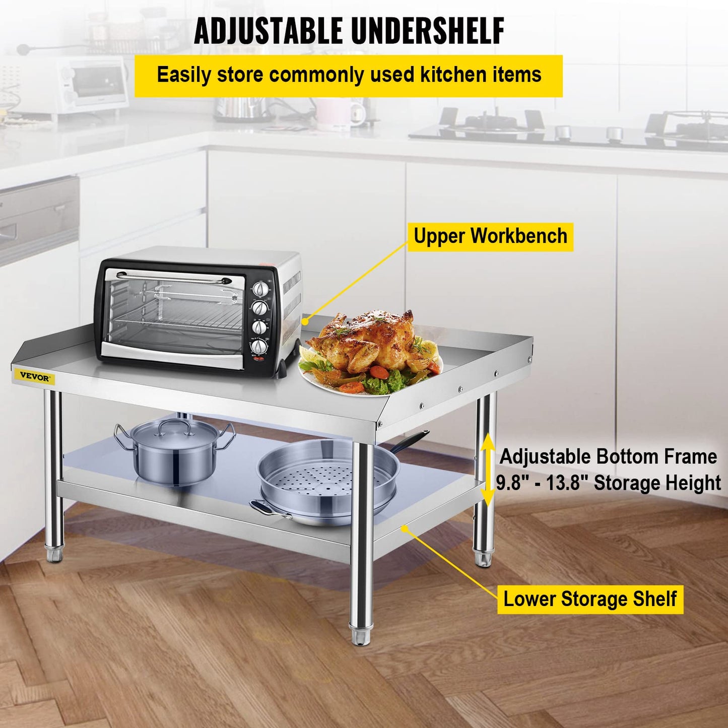 VEVOR Stainless Steel Equipment Grill Stand, 60 x 30 x 24 Inches Stainless Table, Grilling Stand Table with Undershelf, Equipment Standing Grill Desk for Hotel, Home, Restaurant Kitchen