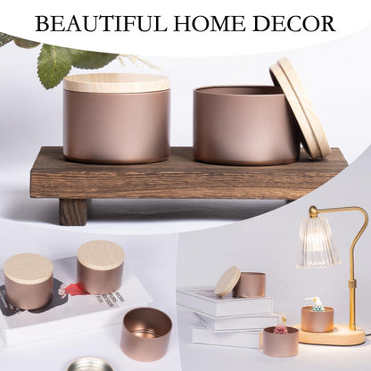 Hiztghc 24-Pack 8oz Cylinder Candle Tins with Wood-Grain Lids Multi-Purpose Containers for Storage,Aromatherapy Candle Making, Small Plants, Holiday Gifts & Arts & Crafts (Rose Gold)