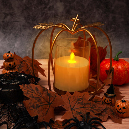 ZpigToor 6.9" Metal Pumpkin Candle Holder with LED Candle,Fall Candle Holder Fall Centerpieces for Dining Table,Coffee Table,Dining Room Decorations