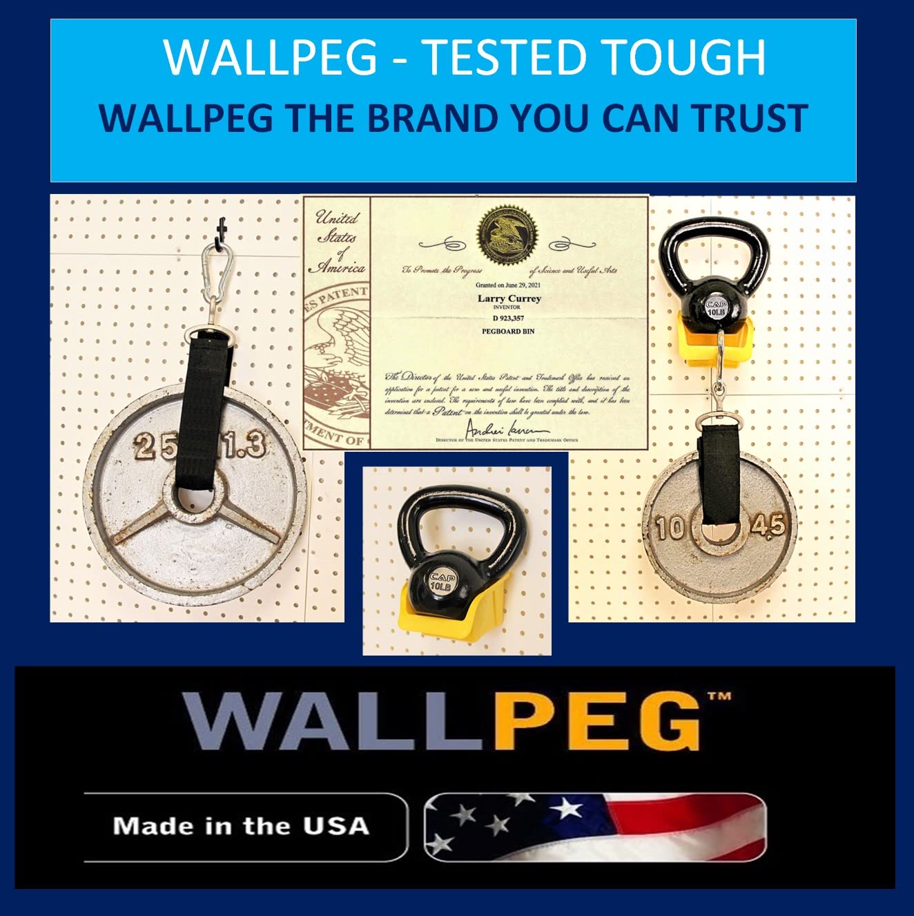 WallPeg 100Pcs Pegboard Accessory Peg Hook Set – Durable, Self-Locking Black 1/4" J-Style FlexLock Peg Hooks for Hanging Tools, Storage, and Wall Organization