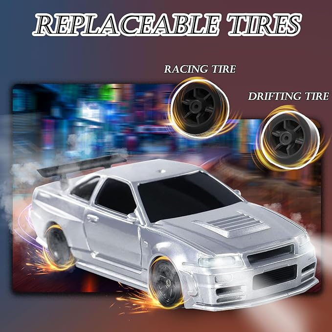 1/43 Mini RC Drift Car with Gyroscope 2.4GHz 4WD Full Proportional High Speed Micro Hobby RC Cars with Lights Racing Tires Fast Small Remote Control Car Toy Model Gift for Adults Kids Boys Girls