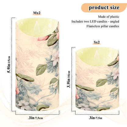 ALAZA Pink Flowers Flora Flickering Flameless Candles Battery Operated with Remote Timer,Tea Light Candles LED Pillar Votive Set of 2 for Outdoor Indoor Decorations 3" x5.9"