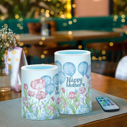 ALAZA Mother's Day Flowers Flickering Flameless Candles Battery Operated with Remote Timer,Tea Light Candles LED Pillar Votive Candles Set of 2 for Outdoor Indoor Decorations