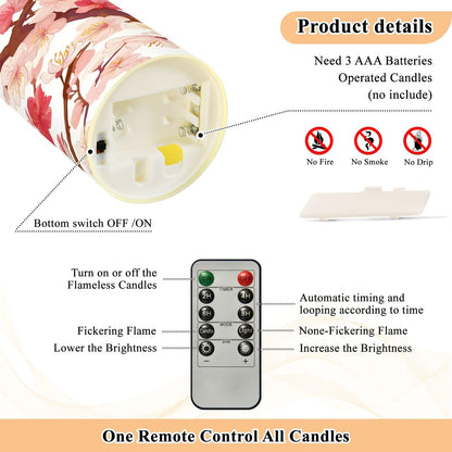 ALAZA Flower Multiple Pink Flickering Flameless Candles Battery Operated with Remote Timer,Tea Light Candles LED Pillar Votive Set of 2 for Outdoor Indoor Decorations 3" x3.9"