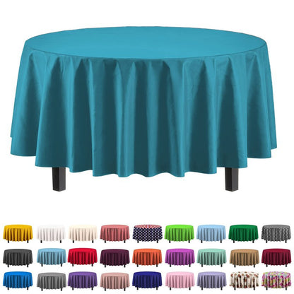 Exquisite Party Solids 6-Pack Premium Plastic Tablecloth 84in. Round Plastic Table Cover - Turquoise