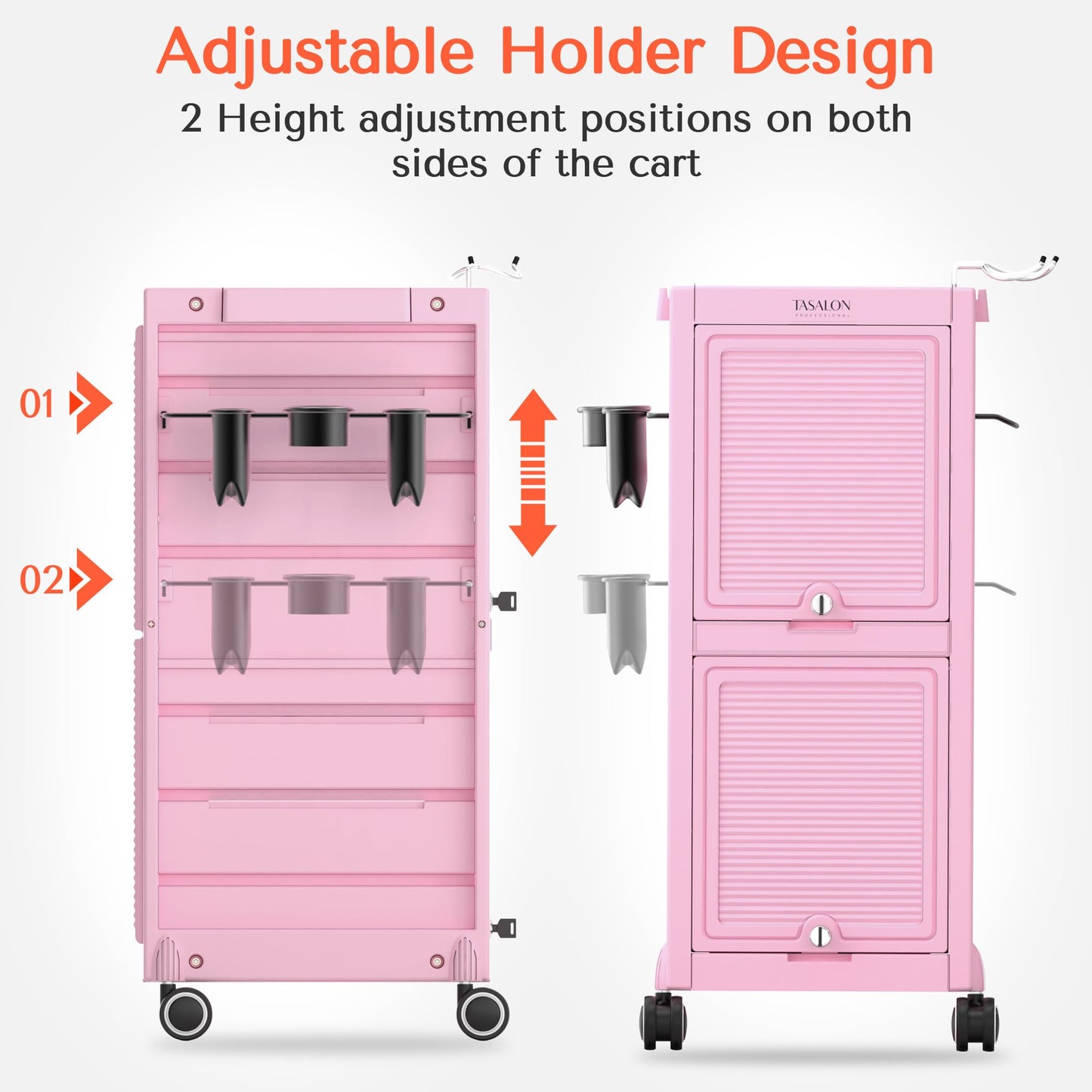 TASALON Pink Lockable Salon Cart with Wheels, Beauty Salon Station Trolley with 6 Drawers & Heat-Resistant Tool Holders, Rolling Barber Organizer for Hair Stylist, Spa & Tattoo Studio